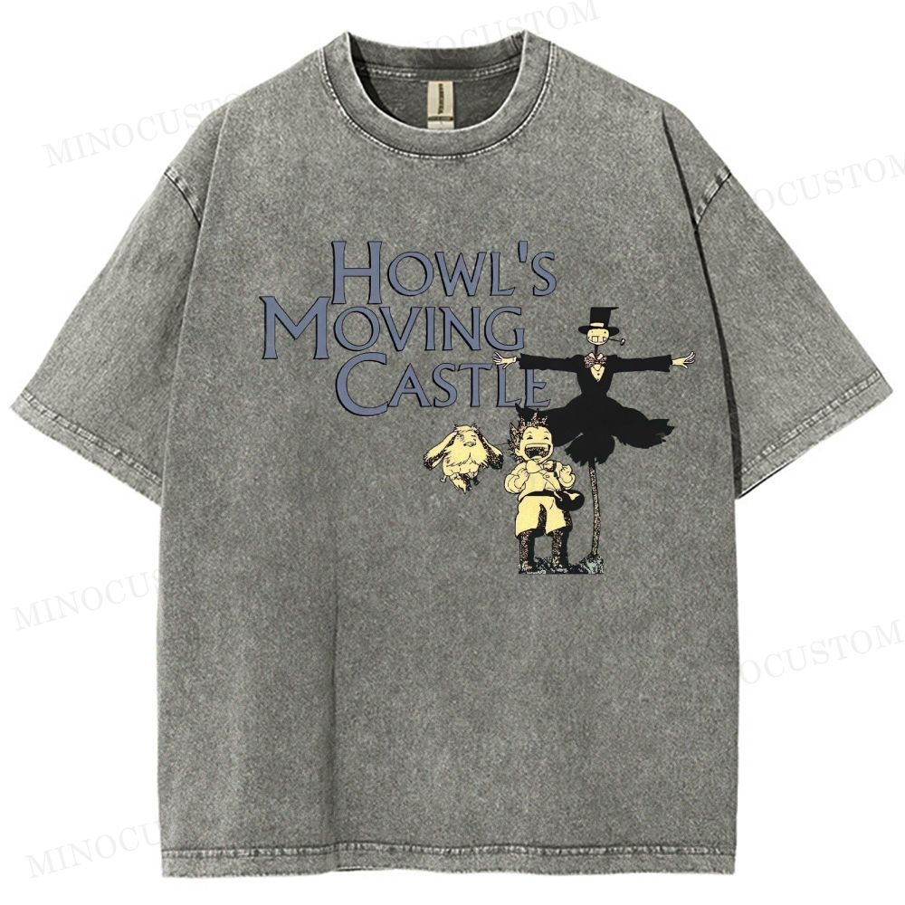 Howl's Moving Castle Anime Fantasy Graphic Washed T - Shirt
