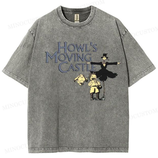 Howl's Moving Castle Anime Fantasy Graphic Washed T - Shirt