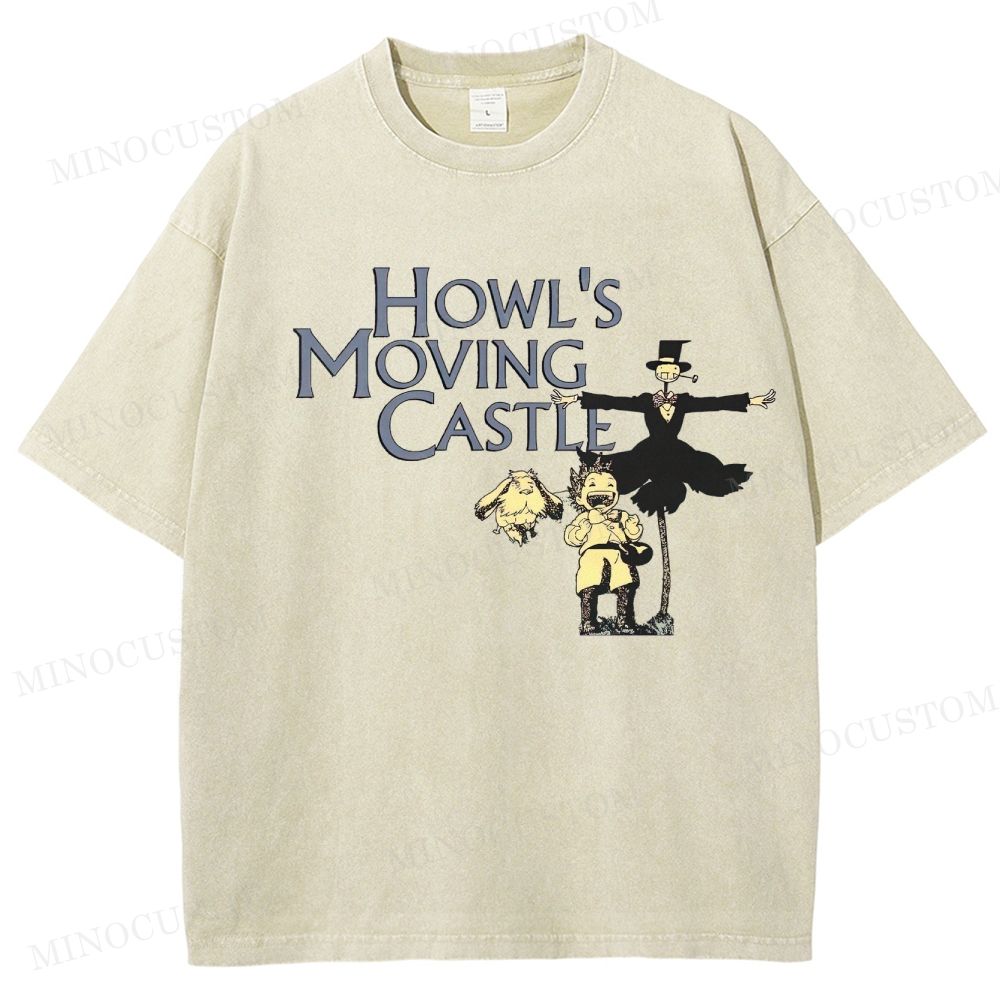 Howl's Moving Castle Anime Fantasy Graphic Washed T - Shirt