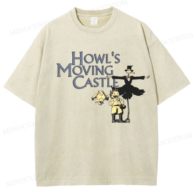 Howl's Moving Castle Anime Fantasy Graphic Washed T - Shirt