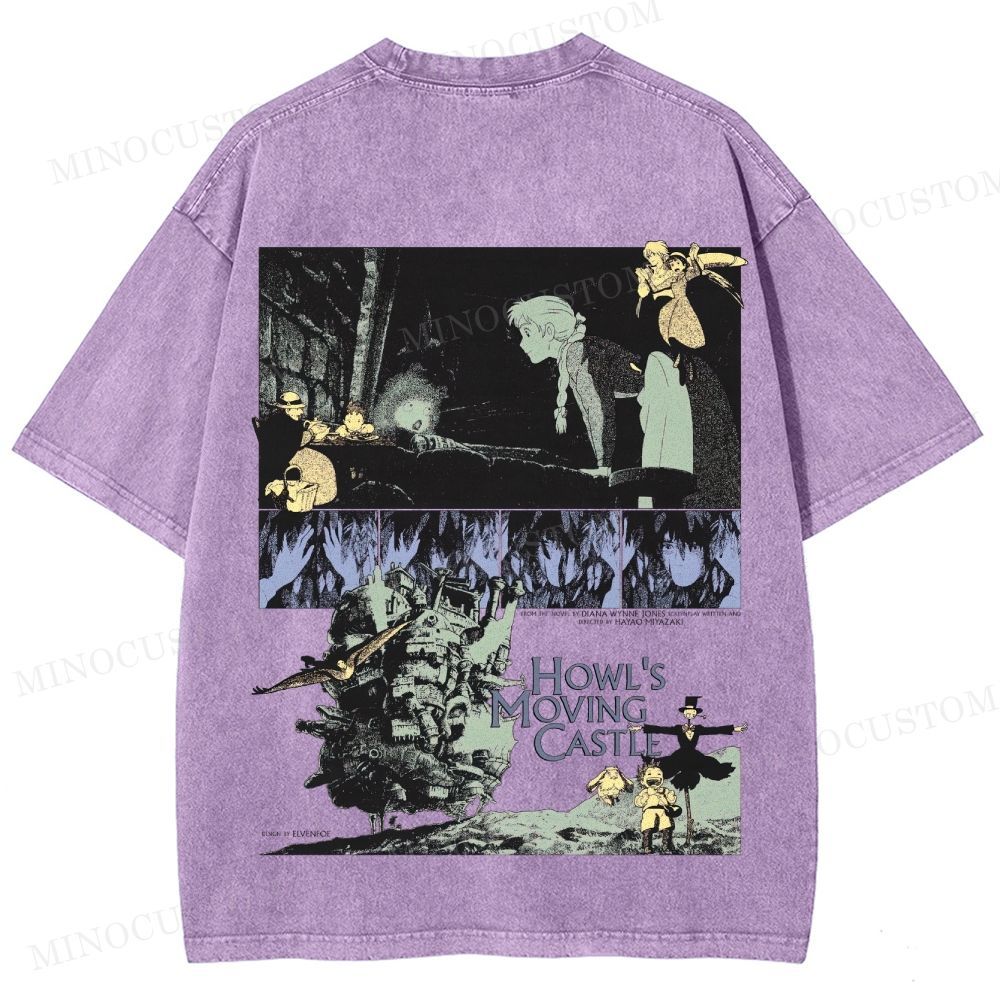Howl's Moving Castle Anime Fantasy Graphic Washed T - Shirt