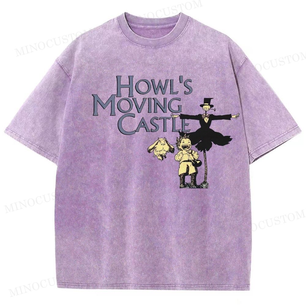 Howl's Moving Castle Anime Fantasy Graphic Washed T - Shirt