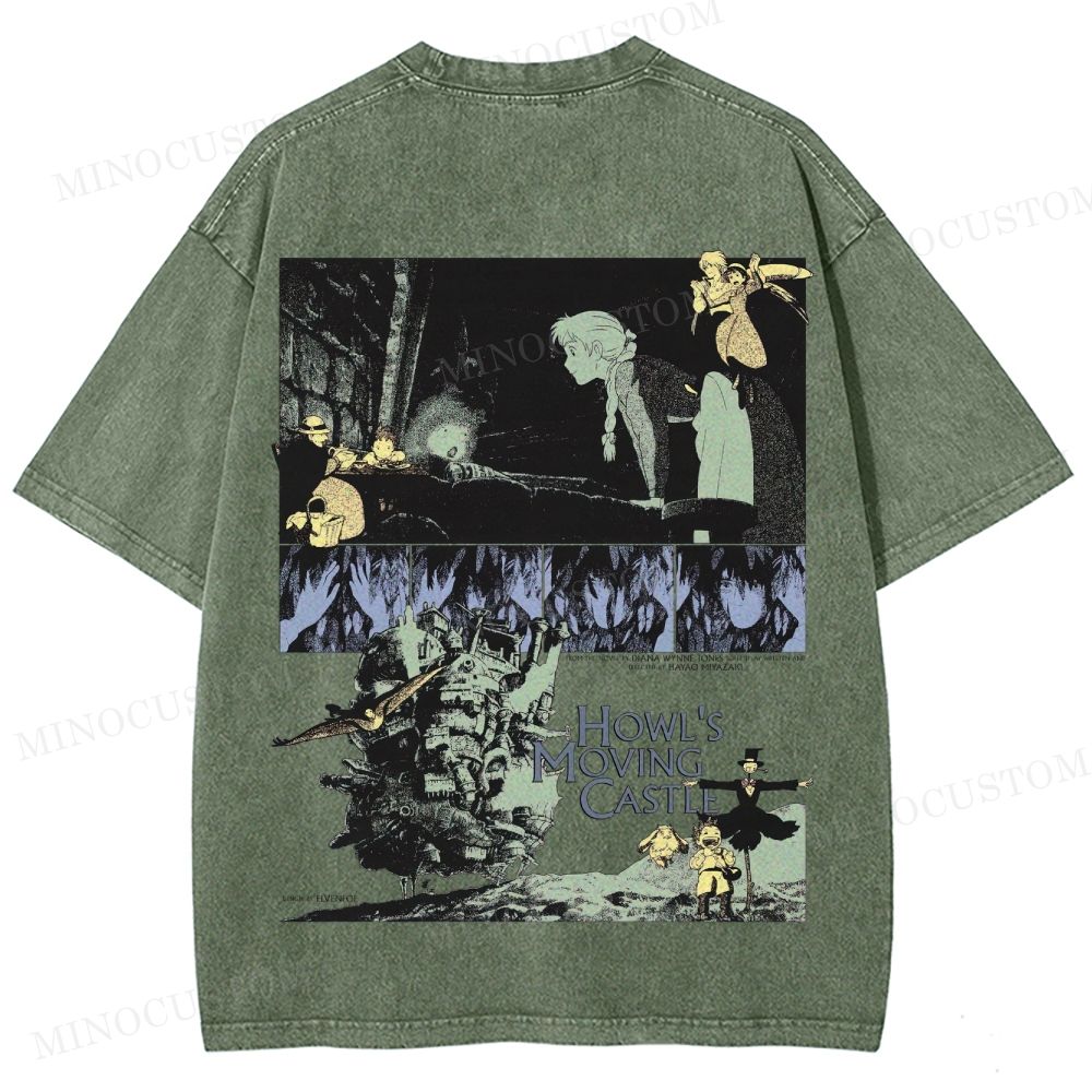 Howl's Moving Castle Anime Fantasy Graphic Washed T - Shirt