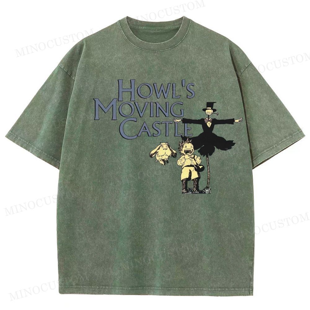 Howl's Moving Castle Anime Fantasy Graphic Washed T - Shirt
