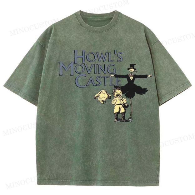 Howl's Moving Castle Anime Fantasy Graphic Washed T - Shirt