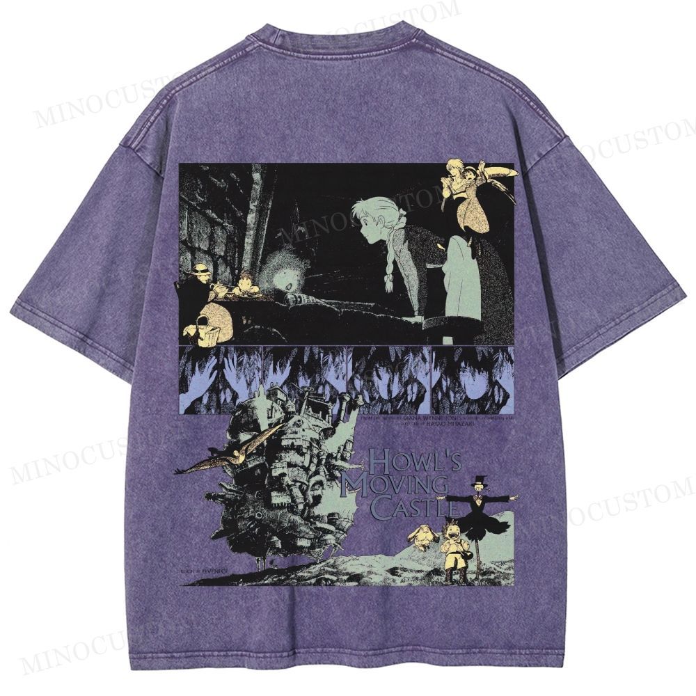 Howl's Moving Castle Anime Fantasy Graphic Washed T - Shirt