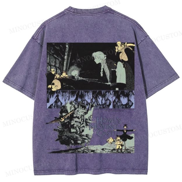 Howl's Moving Castle Anime Fantasy Graphic Washed T - Shirt