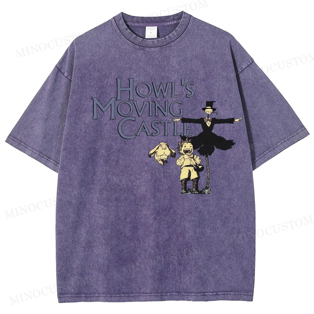 Howl's Moving Castle Anime Fantasy Graphic Washed T - Shirt