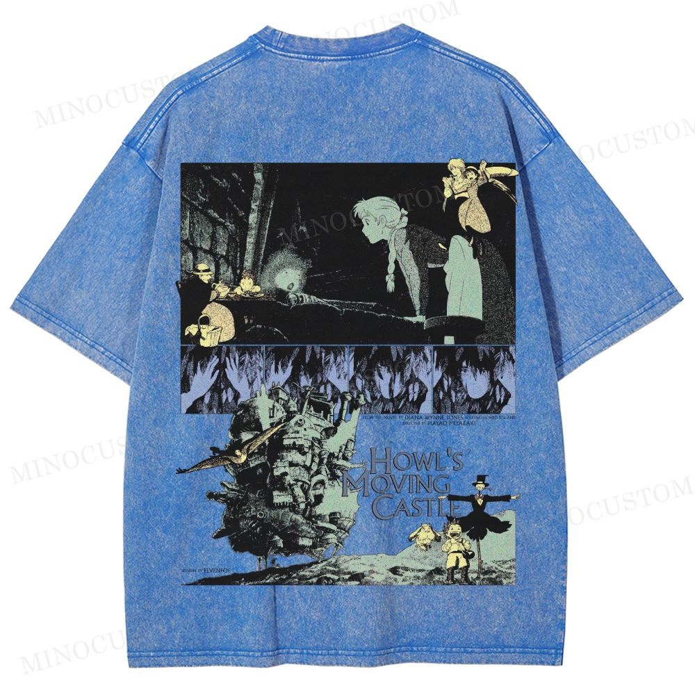 Howl's Moving Castle Anime Fantasy Graphic Washed T - Shirt