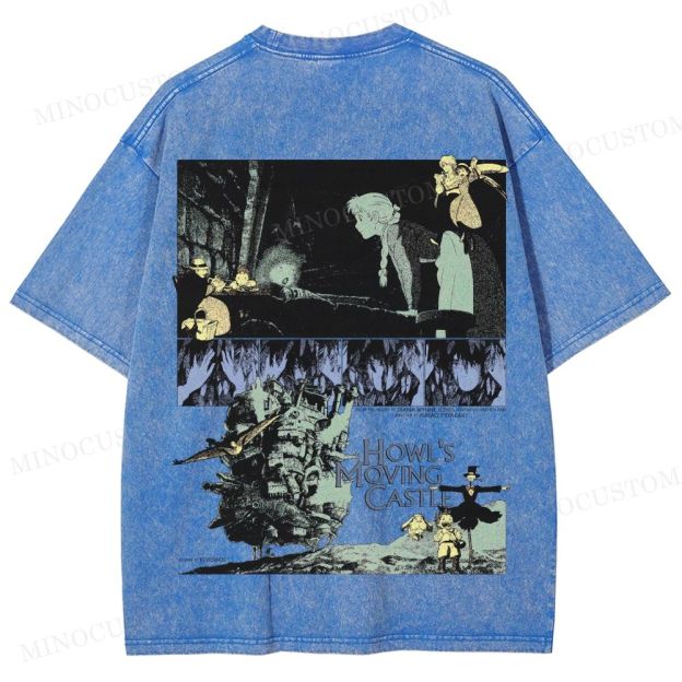 Howl's Moving Castle Anime Fantasy Graphic Washed T - Shirt