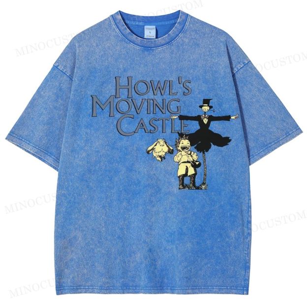 Howl's Moving Castle Anime Fantasy Graphic Washed T - Shirt