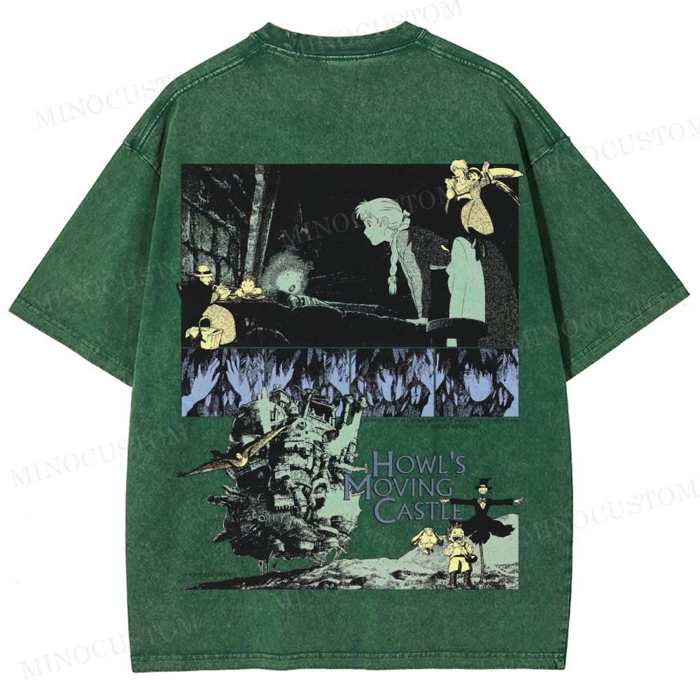 Howl's Moving Castle Anime Fantasy Graphic Washed T - Shirt
