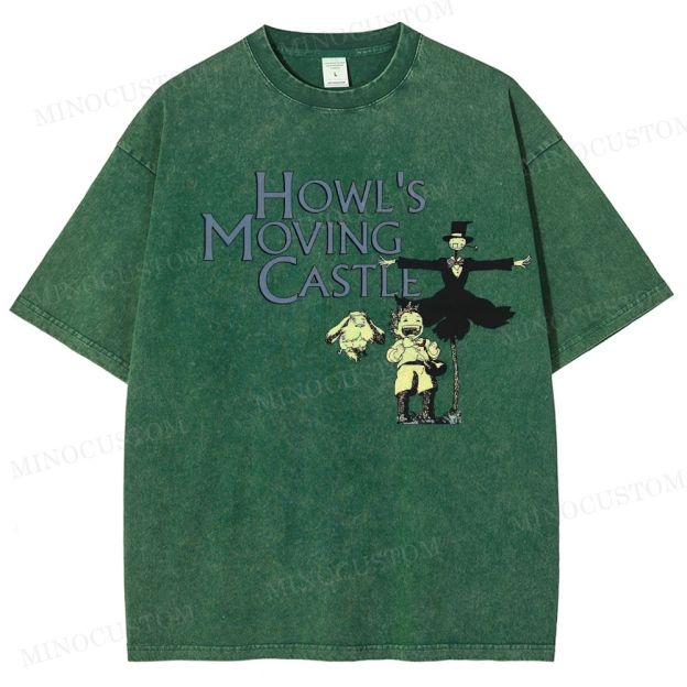 Howl's Moving Castle Anime Fantasy Graphic Washed T - Shirt