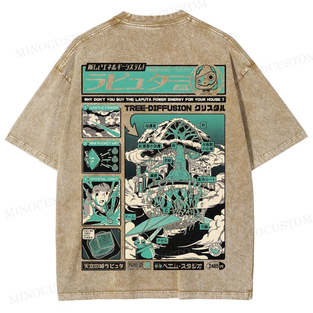 Castle in the Sky (Laputa) Anime Fantasy Graphic Washed T - Shirt