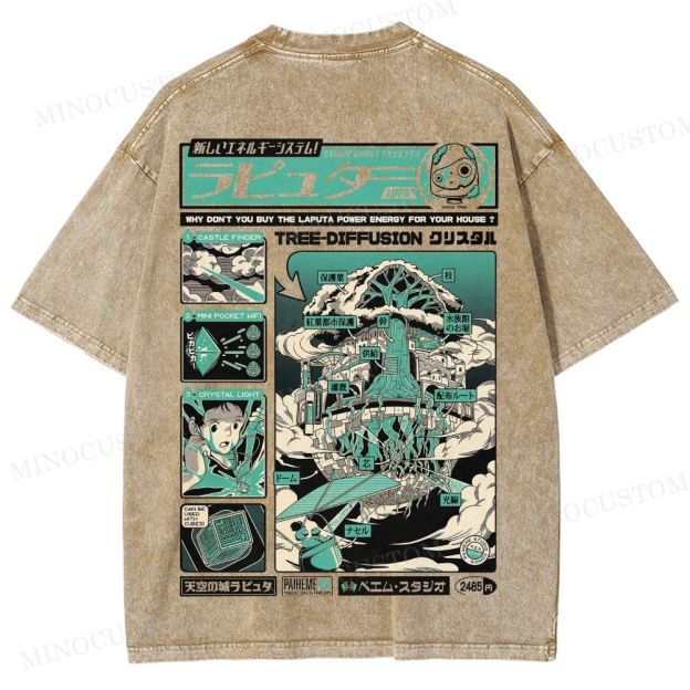 Castle in the Sky (Laputa) Anime Fantasy Graphic Washed T - Shirt
