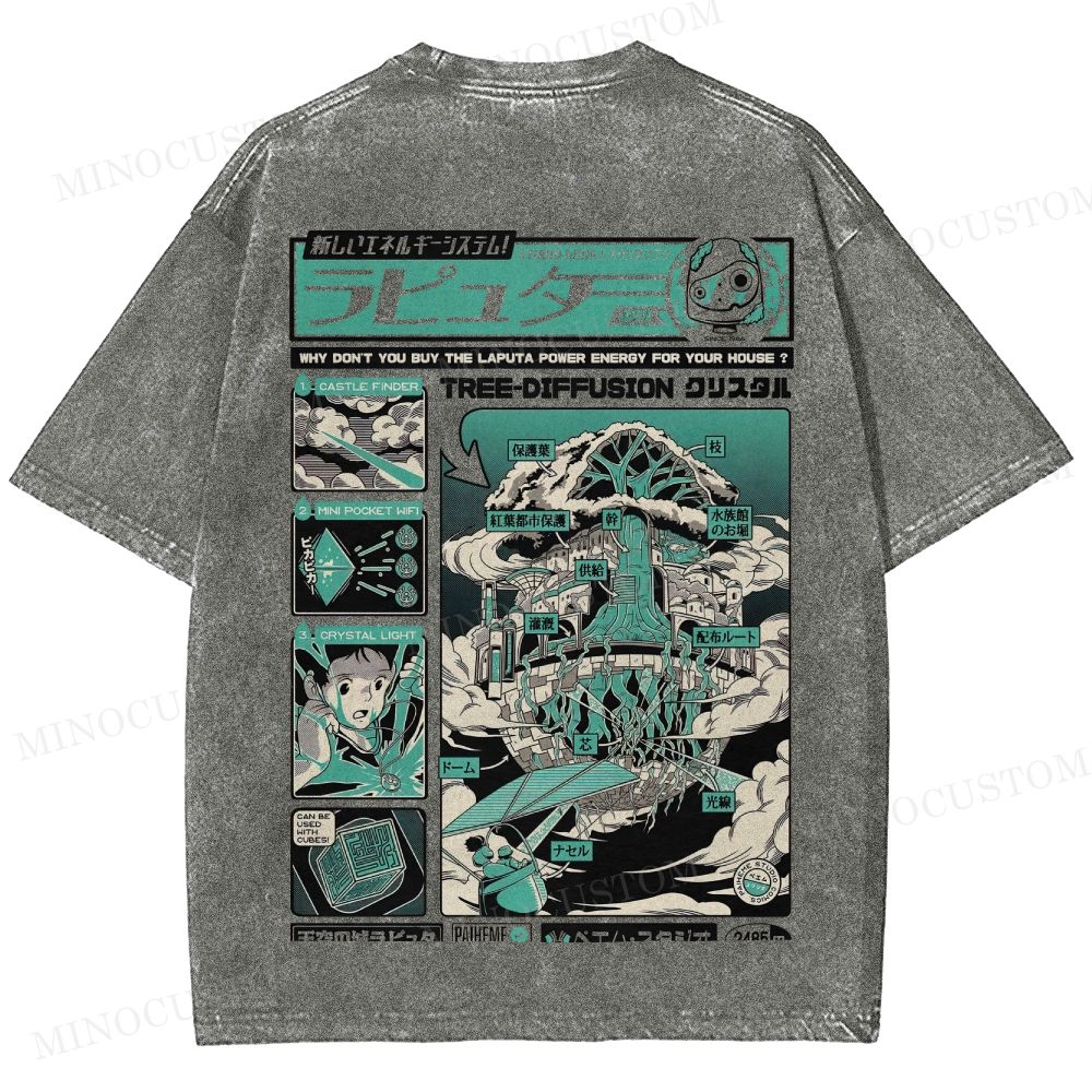 Castle in the Sky (Laputa) Anime Fantasy Graphic Washed T - Shirt