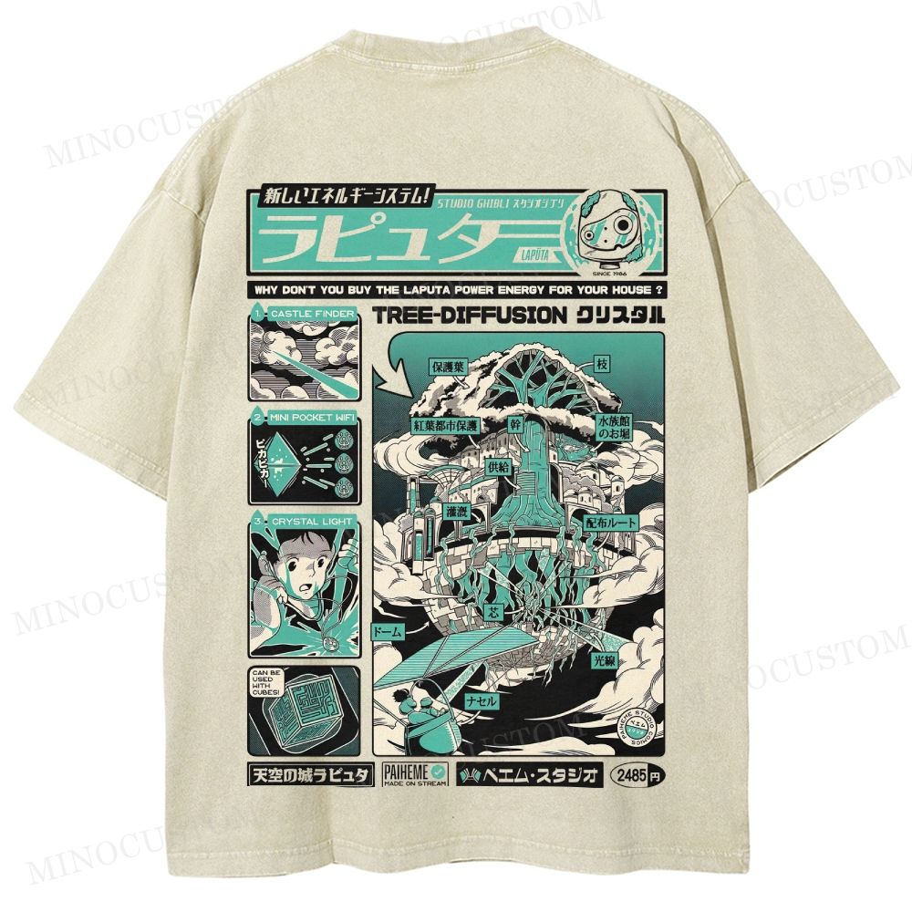 Castle in the Sky (Laputa) Anime Fantasy Graphic Washed T - Shirt