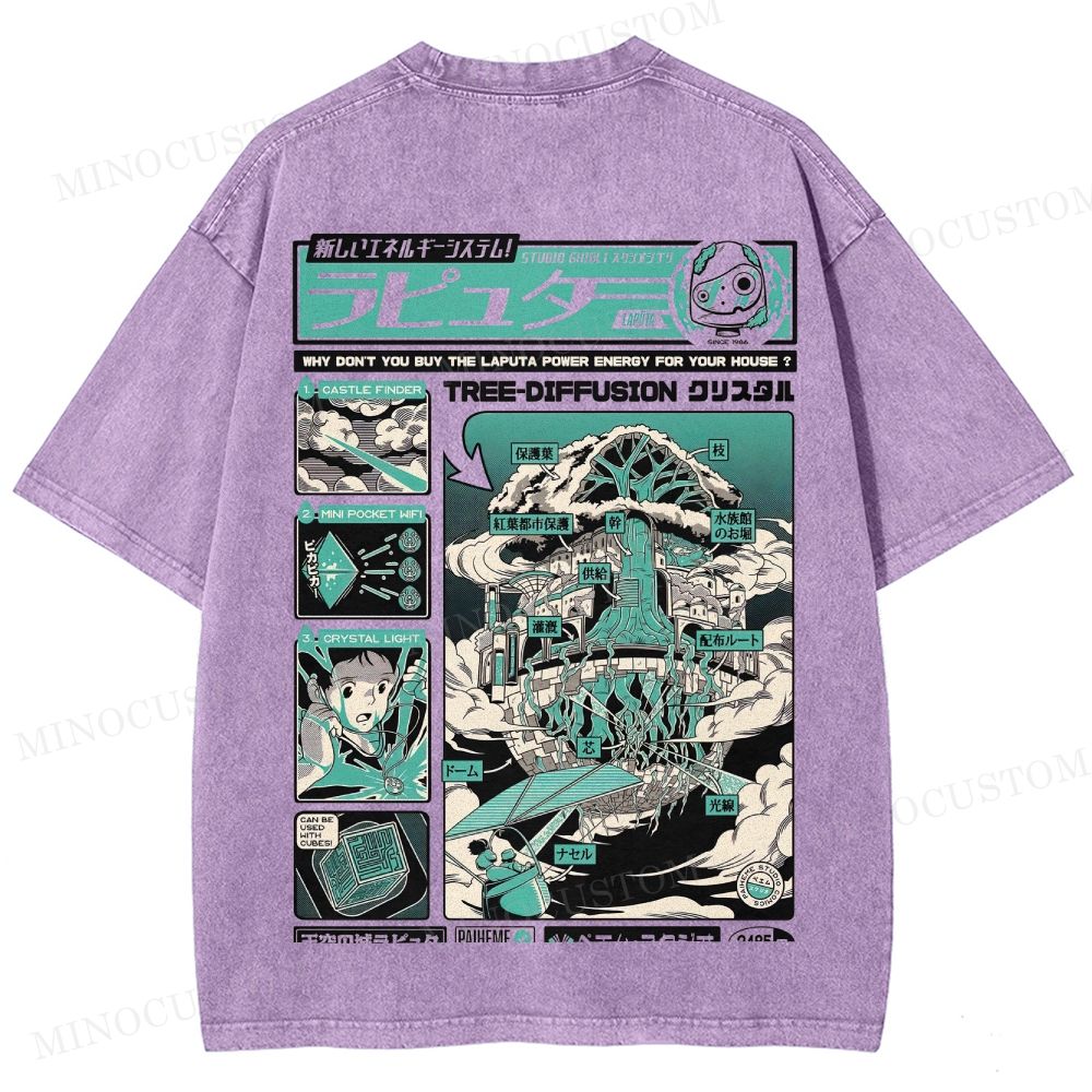 Castle in the Sky (Laputa) Anime Fantasy Graphic Washed T - Shirt