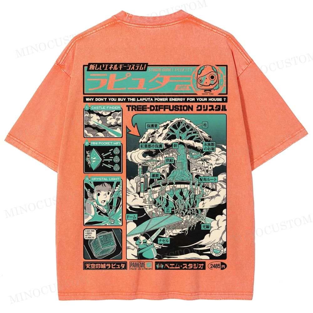 Castle in the Sky (Laputa) Anime Fantasy Graphic Washed T - Shirt