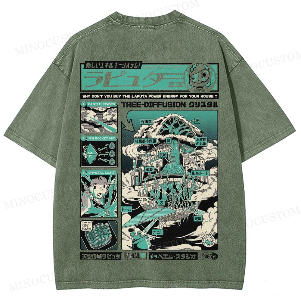 Castle in the Sky (Laputa) Anime Fantasy Graphic Washed T - Shirt