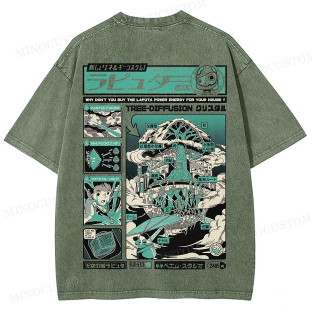 Castle in the Sky (Laputa) Anime Fantasy Graphic Washed T - Shirt