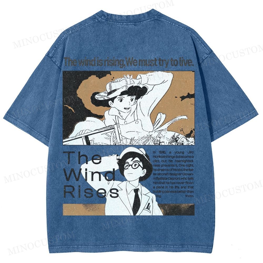 The Wind Rises Anime Drama Graphic Washed T - Shirt