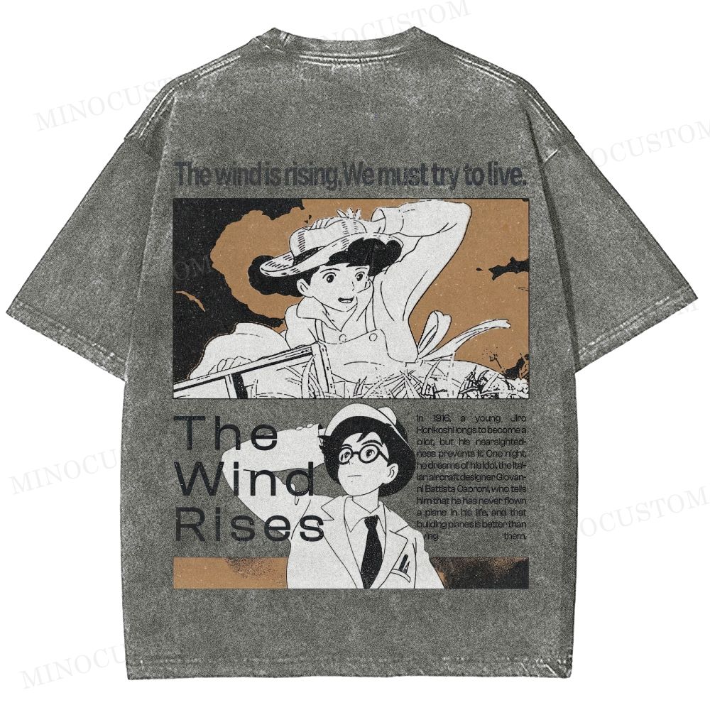 The Wind Rises Anime Drama Graphic Washed T - Shirt