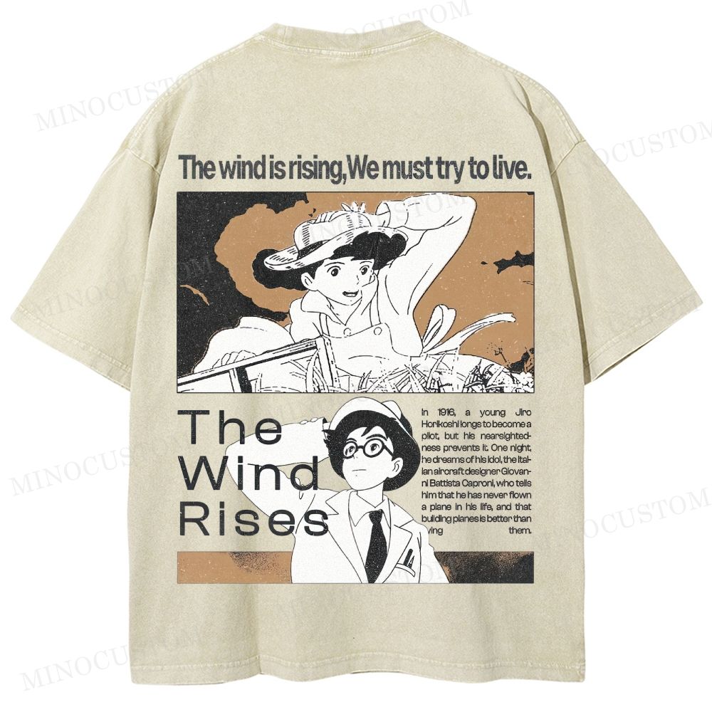 The Wind Rises Anime Drama Graphic Washed T - Shirt