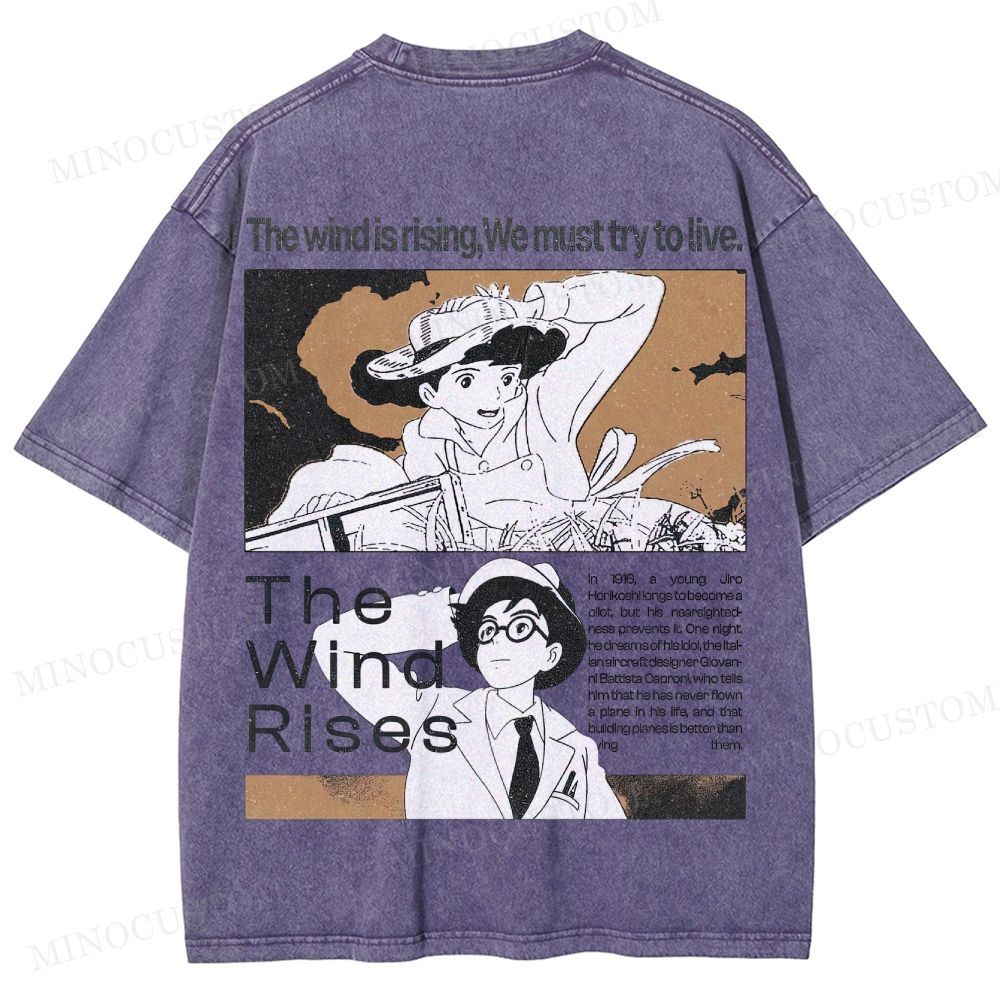 The Wind Rises Anime Drama Graphic Washed T - Shirt
