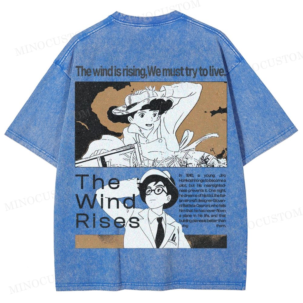 The Wind Rises Anime Drama Graphic Washed T - Shirt