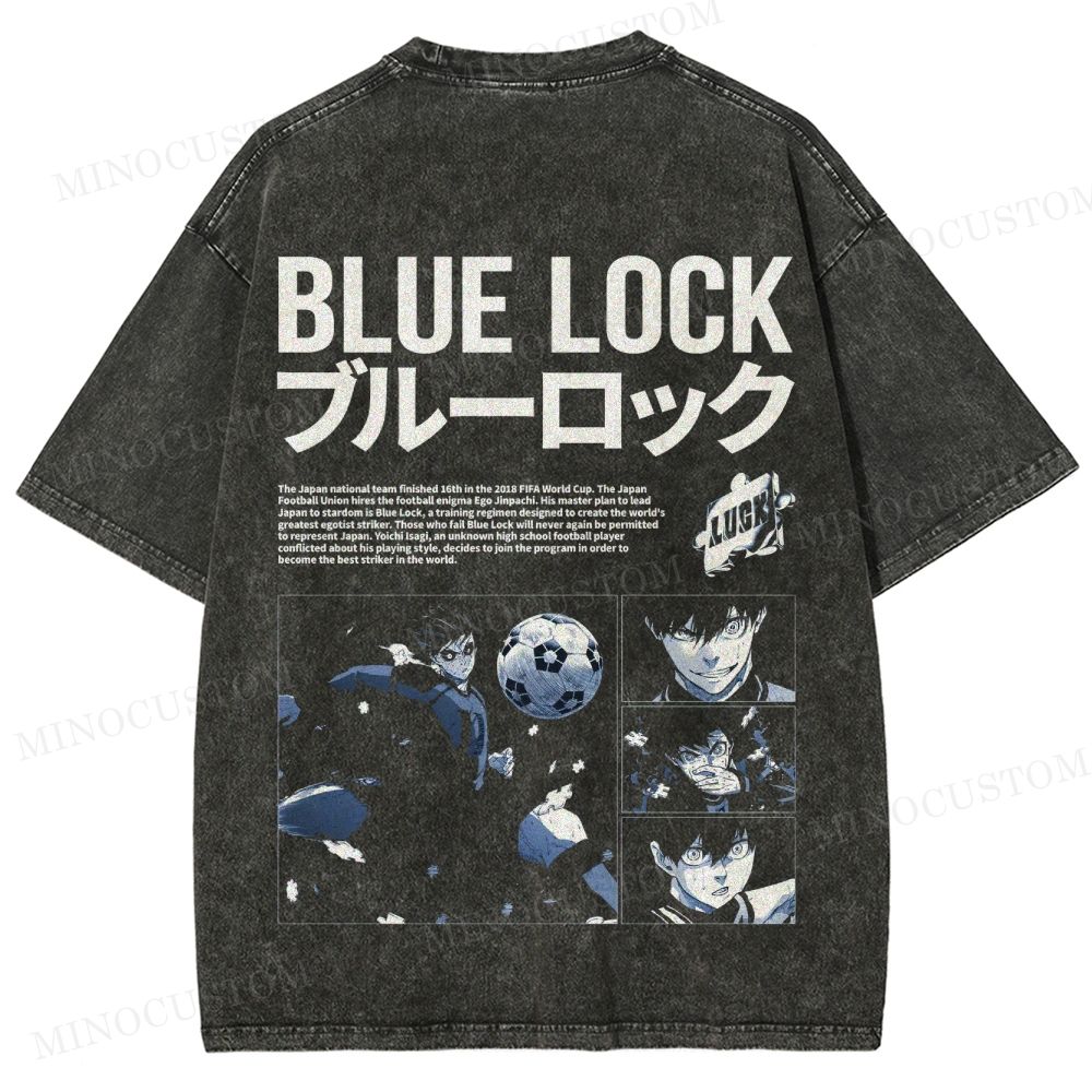 Blue Lock Anime Sports Graphic Washed T - Shirt