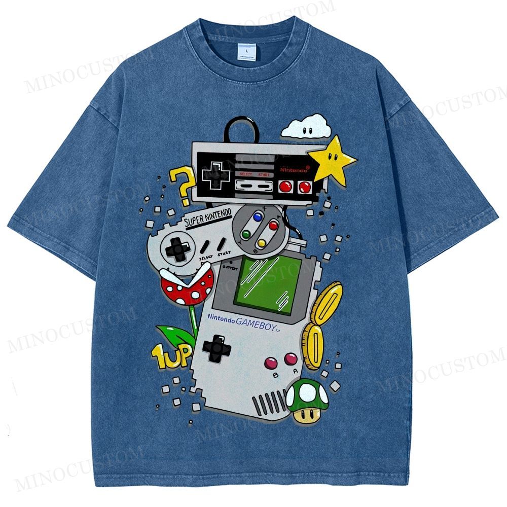 Nintendo Retro Gaming Consoles Gaming Graphic Washed T-Shirt
