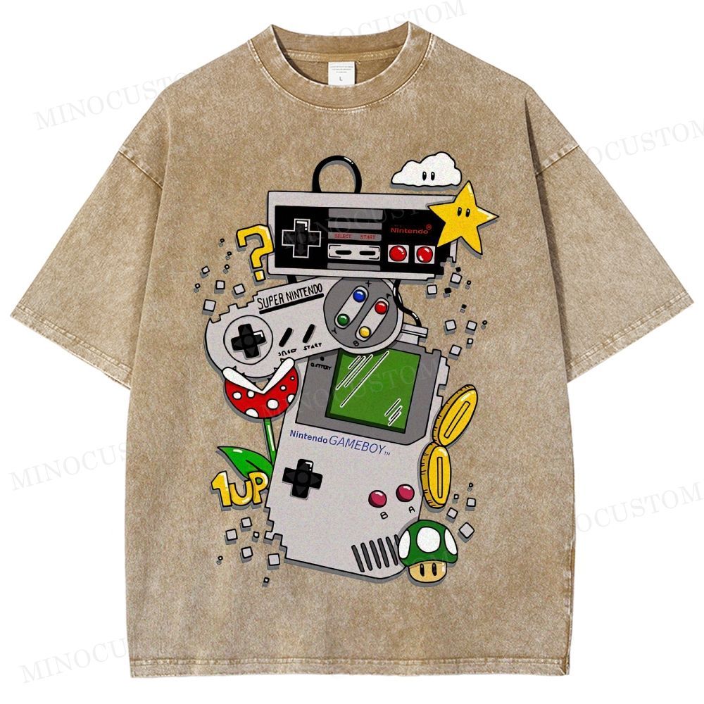 Nintendo Retro Gaming Consoles Gaming Graphic Washed T-Shirt