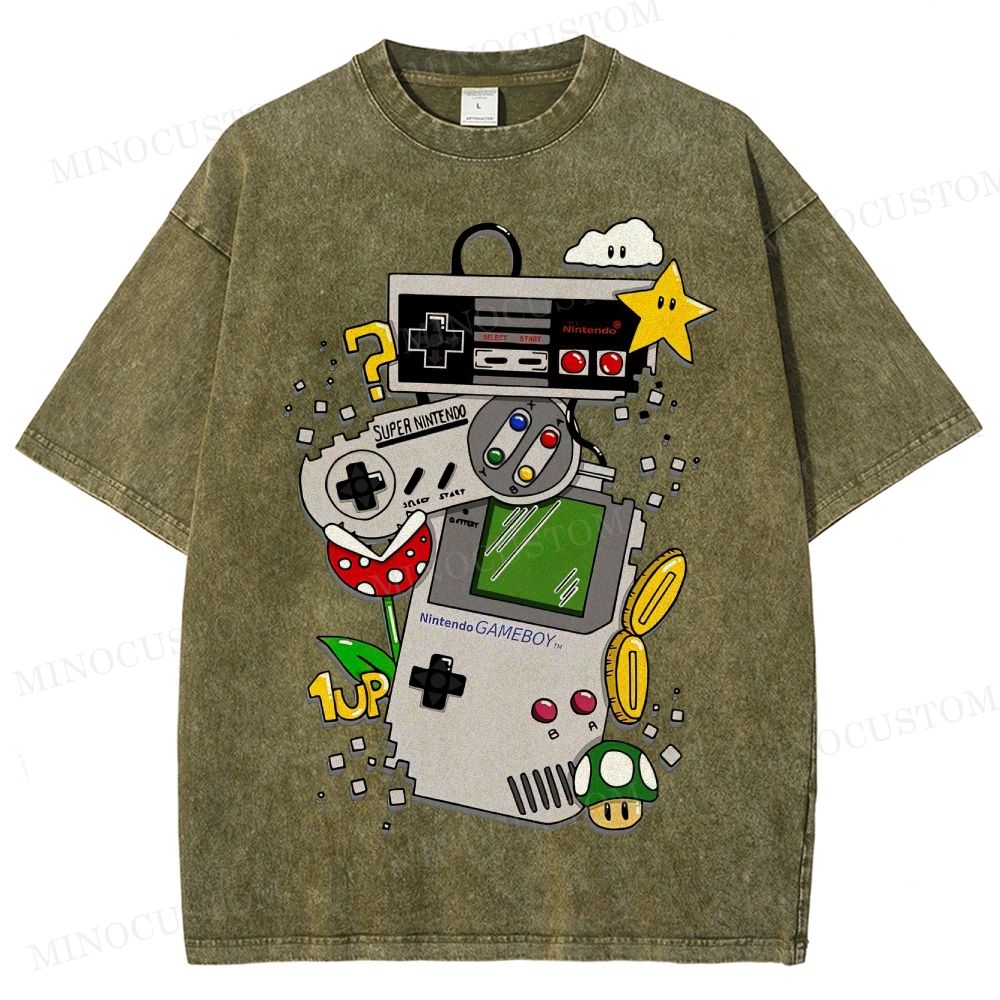 Nintendo Retro Gaming Consoles Gaming Graphic Washed T-Shirt