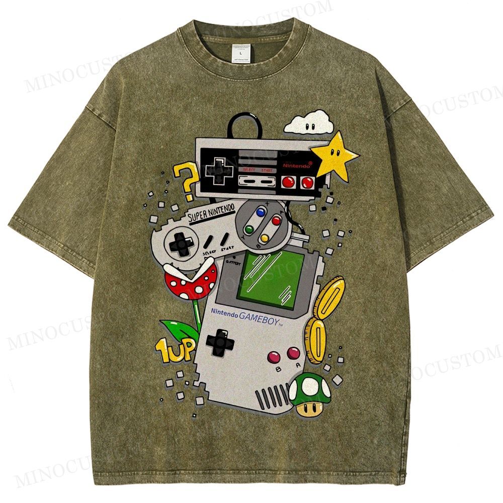 Nintendo Retro Gaming Consoles Gaming Graphic Washed T-Shirt