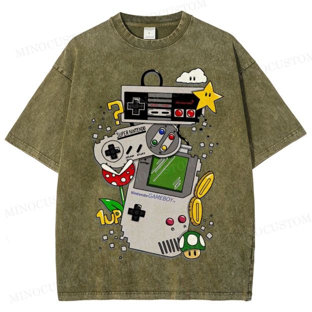 Nintendo Retro Gaming Consoles Gaming Graphic Washed T-Shirt