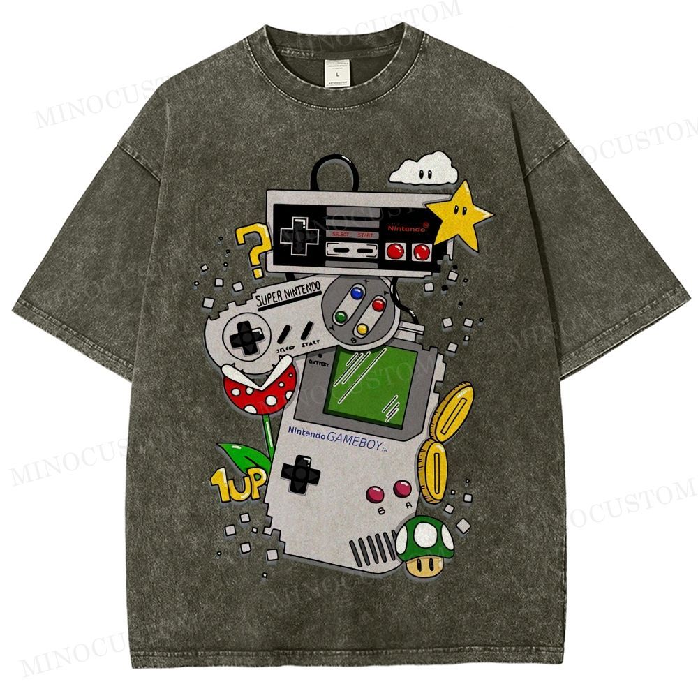 Nintendo Retro Gaming Consoles Gaming Graphic Washed T-Shirt