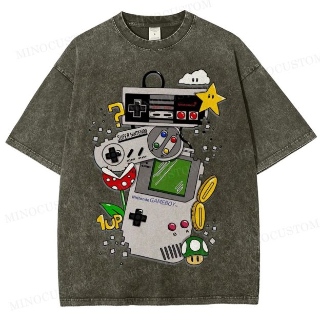 Nintendo Retro Gaming Consoles Gaming Graphic Washed T-Shirt