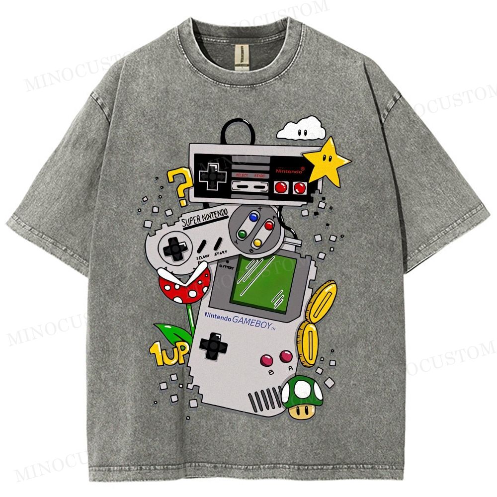 Nintendo Retro Gaming Consoles Gaming Graphic Washed T-Shirt