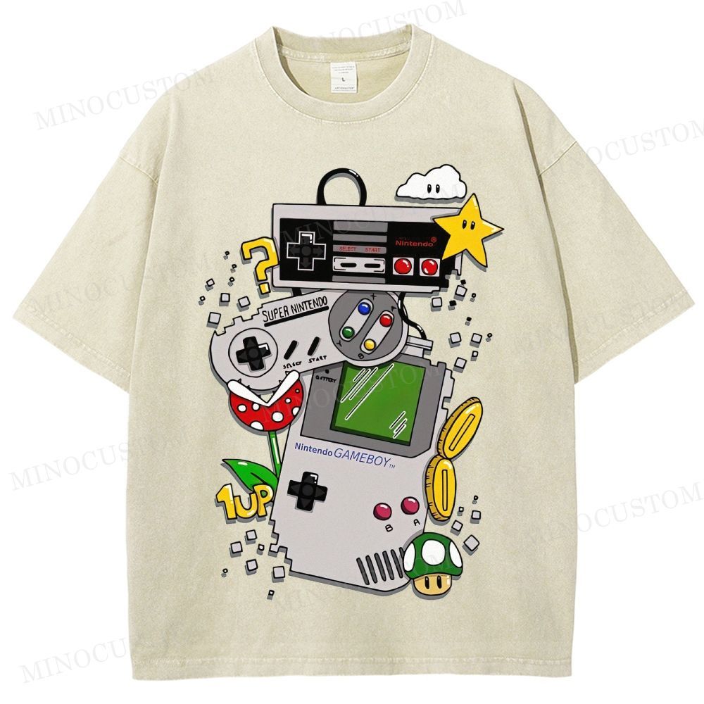 Nintendo Retro Gaming Consoles Gaming Graphic Washed T-Shirt