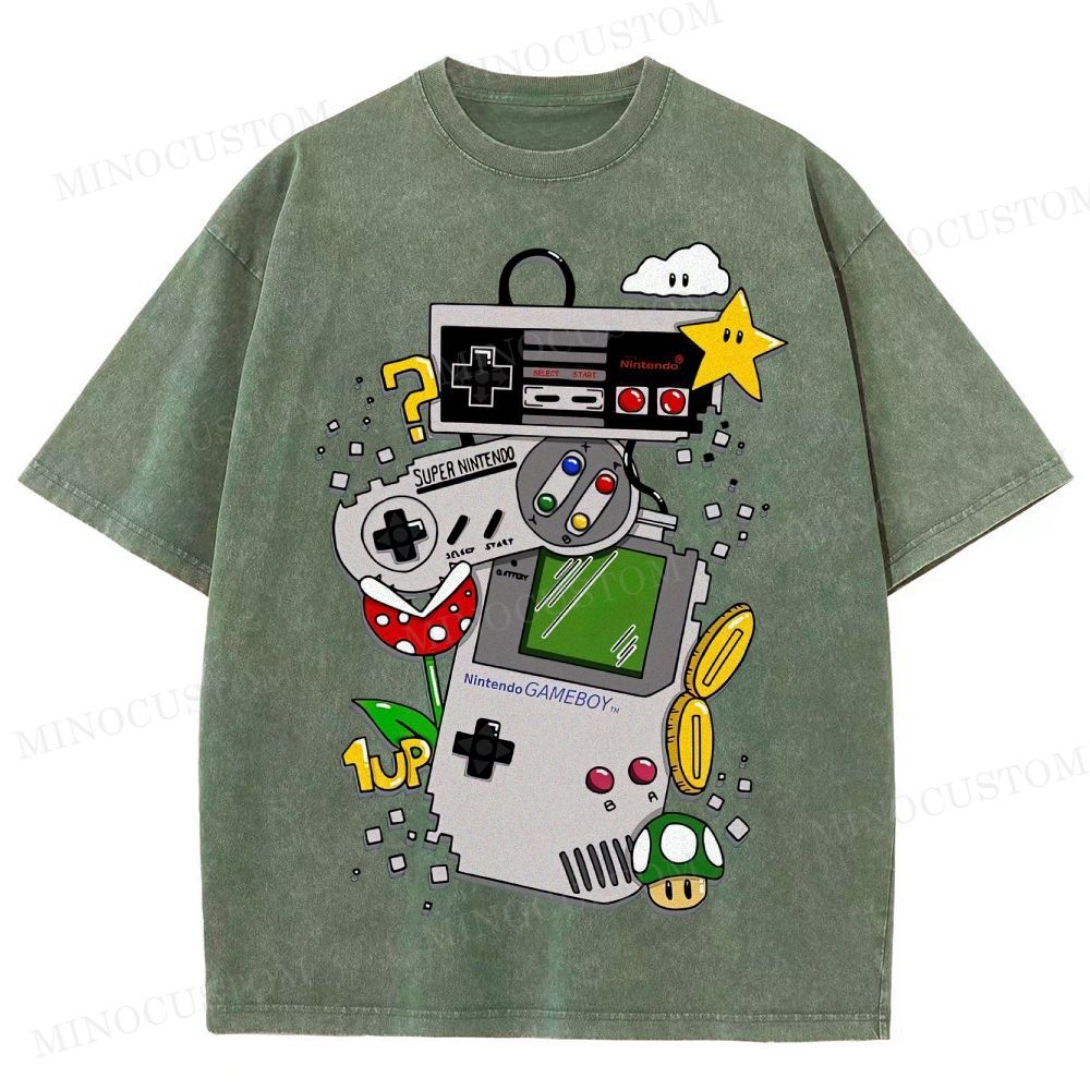 Nintendo Retro Gaming Consoles Gaming Graphic Washed T-Shirt
