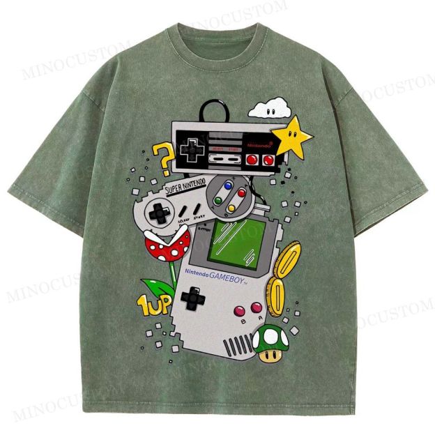 Nintendo Retro Gaming Consoles Gaming Graphic Washed T-Shirt