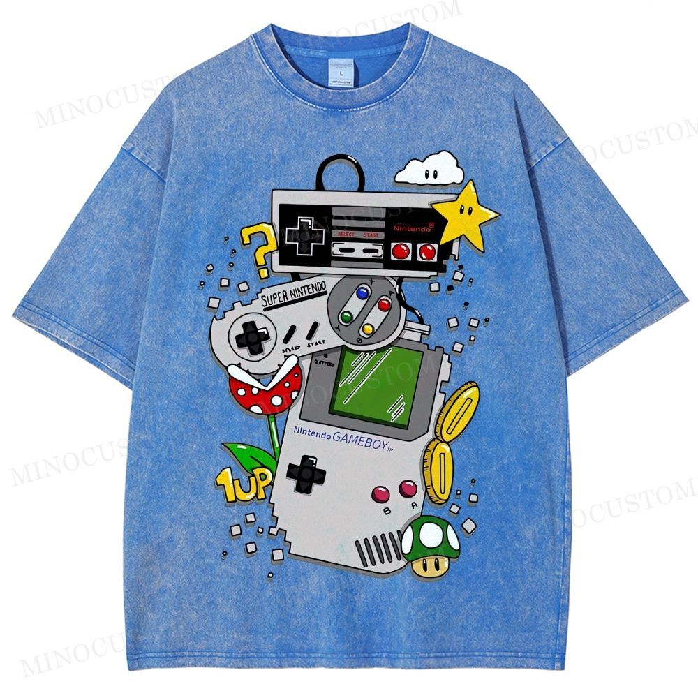 Nintendo Retro Gaming Consoles Gaming Graphic Washed T-Shirt