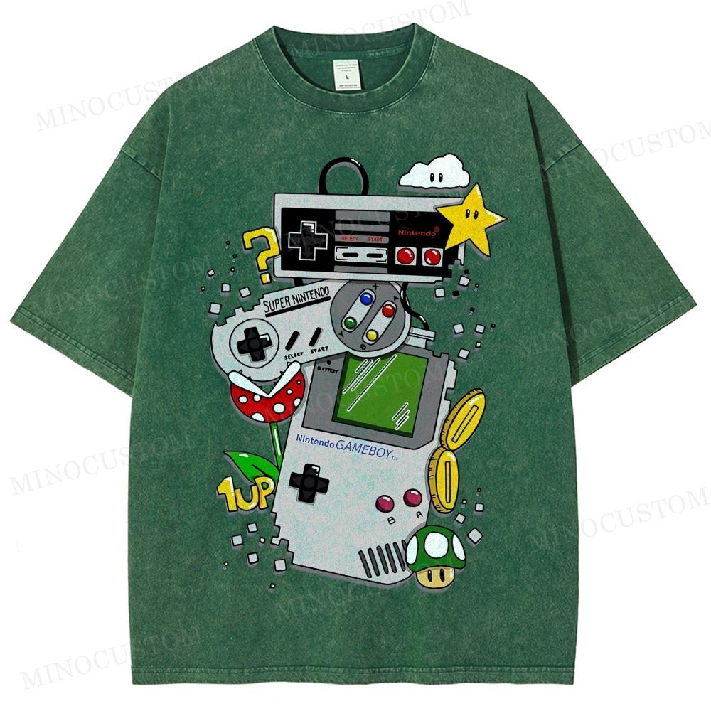 Nintendo Retro Gaming Consoles Gaming Graphic Washed T-Shirt