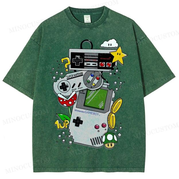Nintendo Retro Gaming Consoles Gaming Graphic Washed T-Shirt