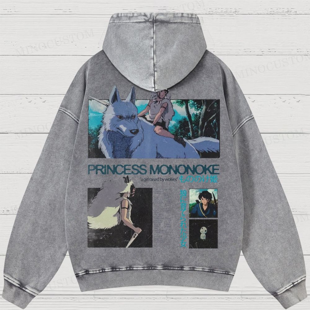 Princess Mononoke Anime Fantasy Graphic Washed Hoodies