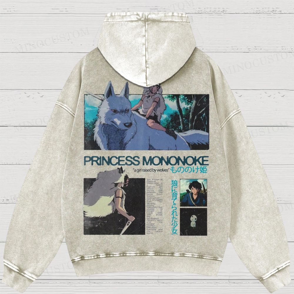 Princess Mononoke Anime Fantasy Graphic Washed Hoodies