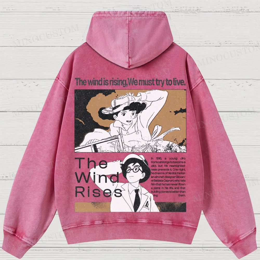 The Wind Rises Anime Drama Graphic Washed Hoodies
