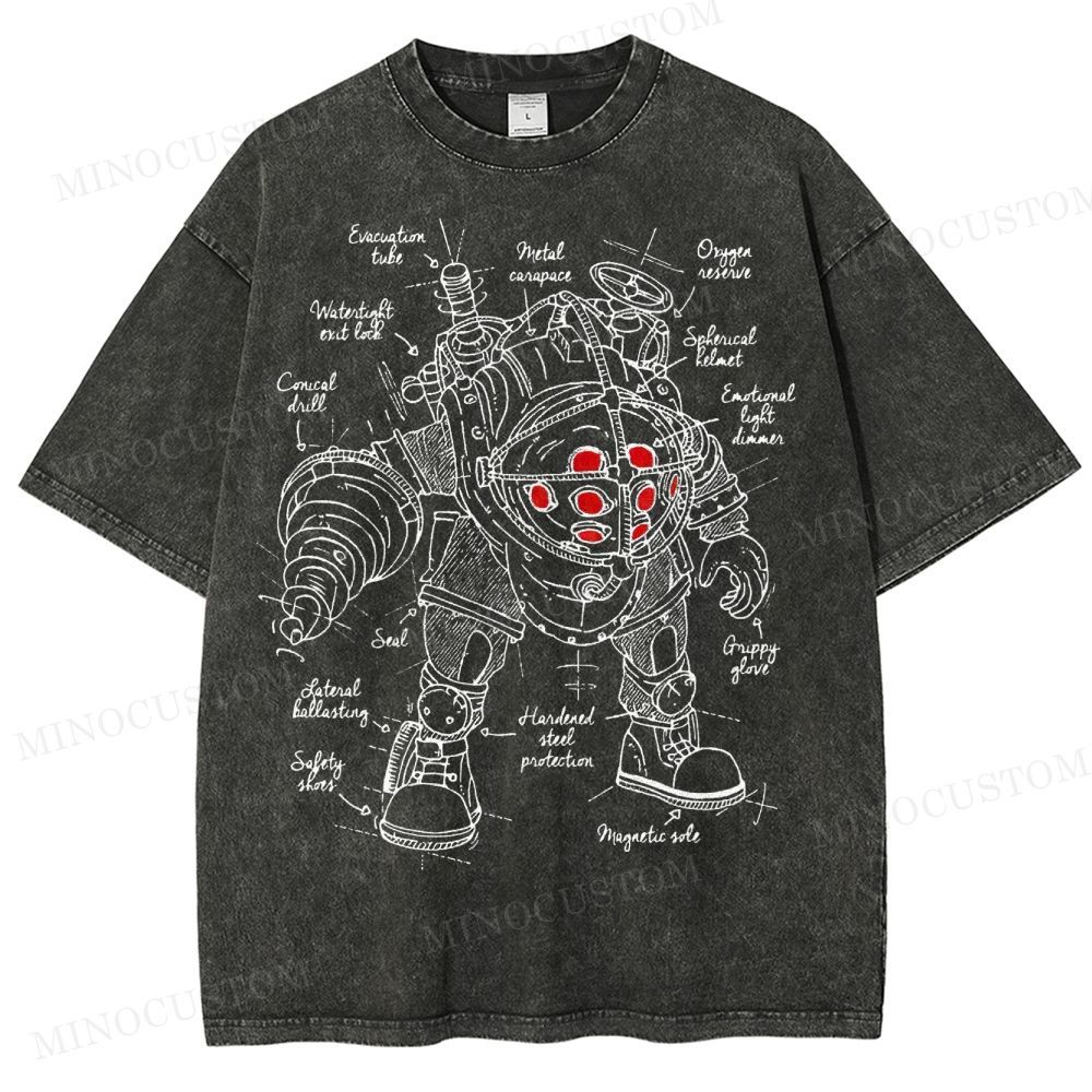 Big Daddy Deep-Sea Armor Schematic Washed T-Shirt 