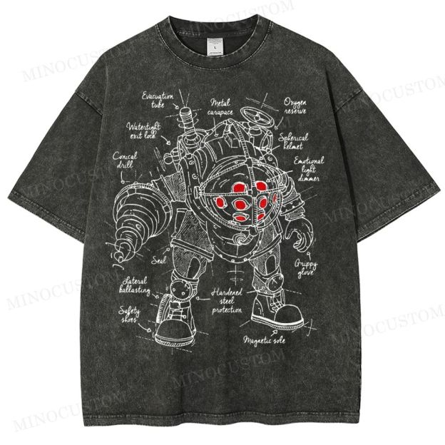 Big Daddy Deep-Sea Armor Schematic Washed T-Shirt 